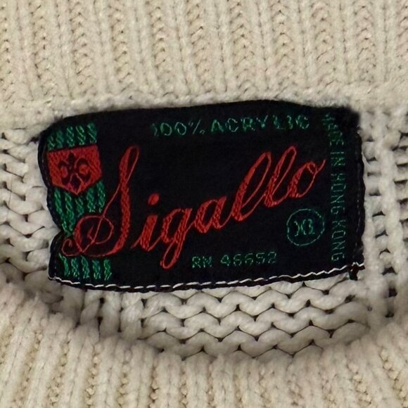 Vintage SIGALLO 100% Acrylic Cable Knit Fishing Sweater Size XL - Picture 3 of 3